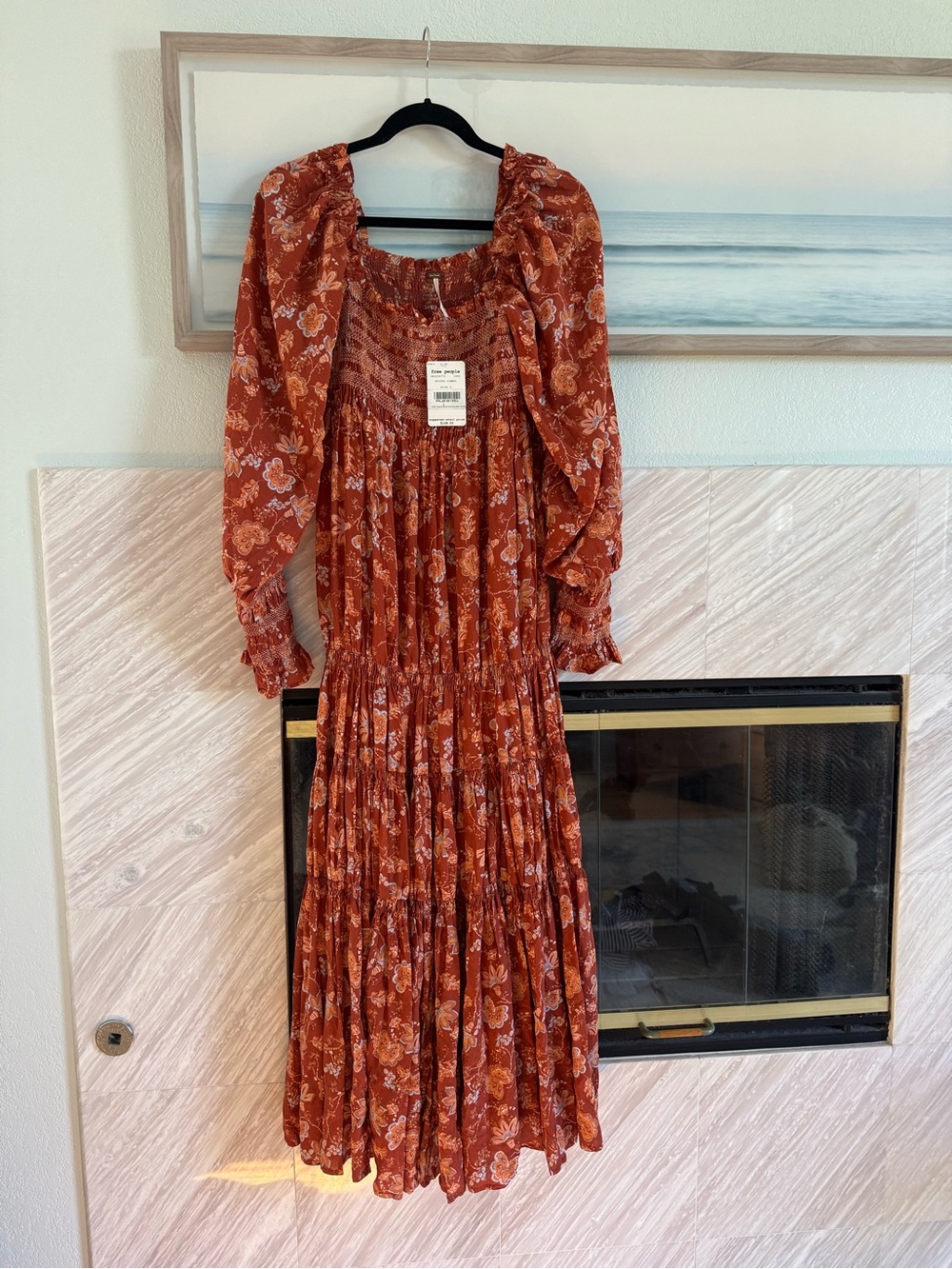 Free People NWT Burnt Orange Floral Tiered Maxi Dress
